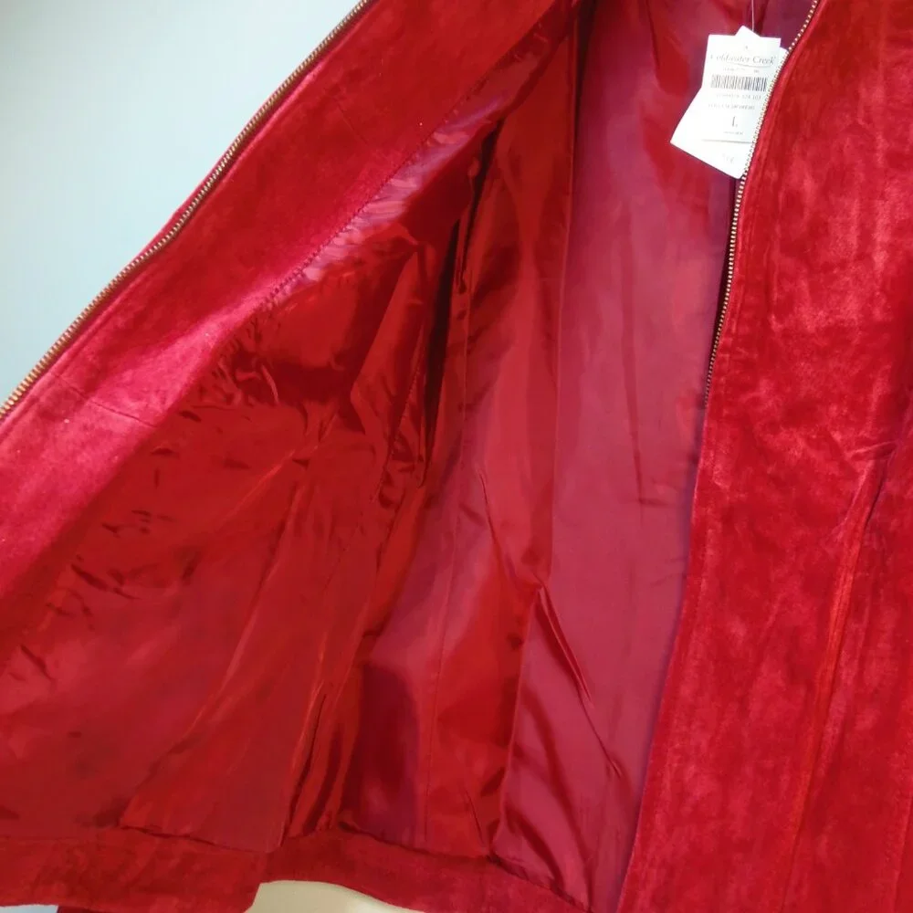 Coldwater Creek Leather Jkt Womens SZ L Berry Red Full Zip NWT Luxurious Lagenlo - Picture 7 of 11